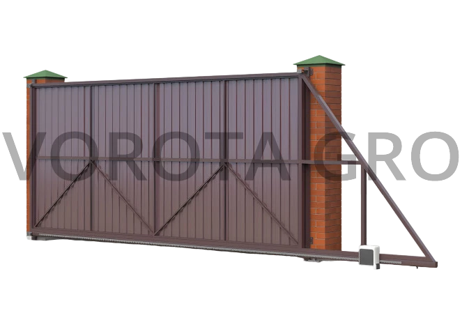 Откатные ворота на винтовых сваях Doorhan с кирпичными столбами для дома 3700x2000