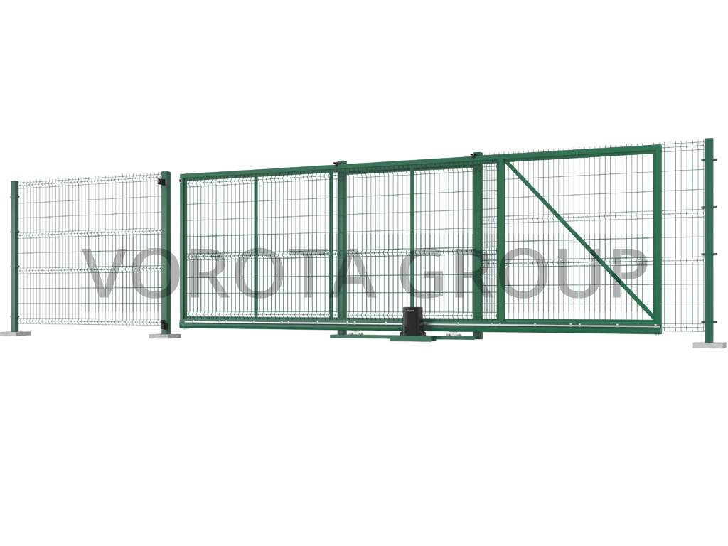 Откатные ворота Alutech из сетки зеленого цвета 5000x2500