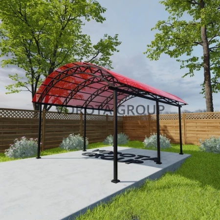 Арочный навес красного цвета, монолитный поликарбонат 4500*12000